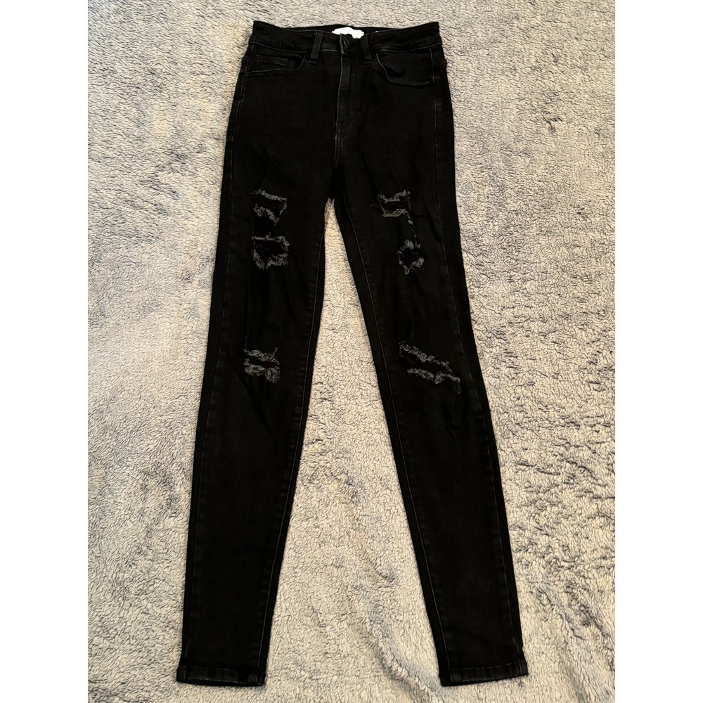 KanCan Signature Jeans Womens 25 Black Ultra High Rise Skinny Ankle Distressed